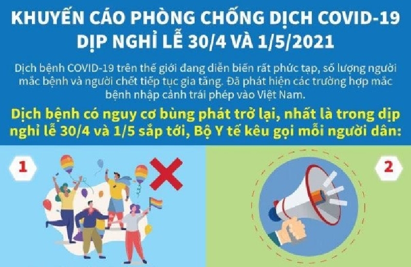 Bộ Y tế khuyến cáo chống dịch COVID-19 trong dịp nghỉ lễ 30-4 và 1-5