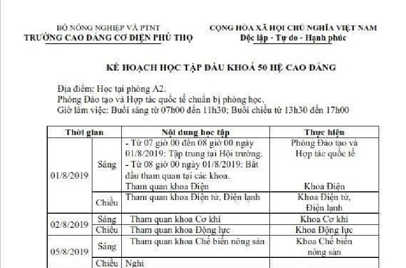 Kế hoạch học tập đầu khóa cho các bạn HSSV Khóa 50